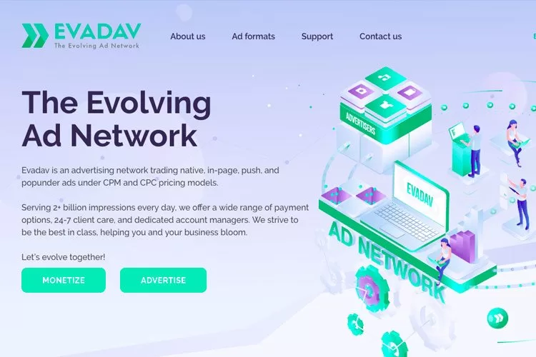  EvaDav Рекламная сеть -Push трафик — нативная, встроенная, всплывающая реклама и монетизация сайтов